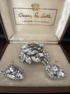Continental Clear Crystal Brooch and Earrings Set